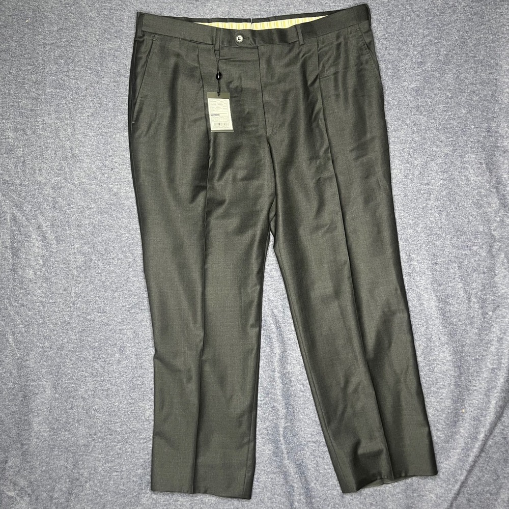 Ermenegildo Zegna Trofeo Su Misura Charcoal Grey Wool Pleated Dress Pants 56C